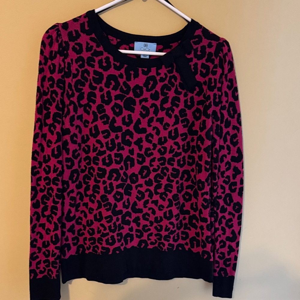 CeCe Pink and Black Leopard Print Sweater